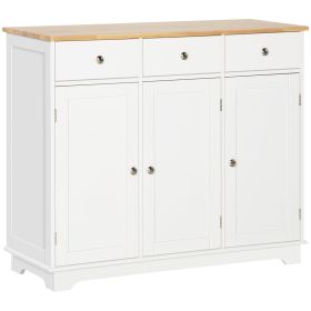 HOMCOM Sideboard Buffet Cabinet, 3-Doors Kitchen Cabinet, Coffee Bar Storage with 3 Drawers, Adjustable Shelf for Living Room and Hallway, White