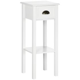 HOMCOM 2-Tier Tall Side Table with Drawer, Narrow End Table for Space Saving, Slim Nightstand with Shelf Metal Knob for Living Room Hallway, Whit