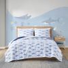 3 Piece Coastal Reversible Navy Blue White Sharks Cotton Quilt Set