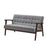 Mid-Century Modern Wood Frame Loveseat Sofa Couch with Back Cushion