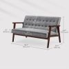 Mid-Century Modern Wood Frame Loveseat Sofa Couch with Back Cushion