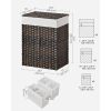 Rattan 24-Gal Laundry Hamper Basket w/ 2-Compartment Washable Liner Bag