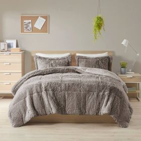 Grey Soft Sherpa Faux Fur 3-Piece Comforter Set with Pillow Shams (size: King/Cal King)