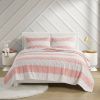 3 Piece Pink White Stripe Reversible Rainbows Cotton Quilt Set