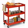 Steel Frame Kitchen Serving Utility Cart on Wheels with 2 Bottom Shelves
